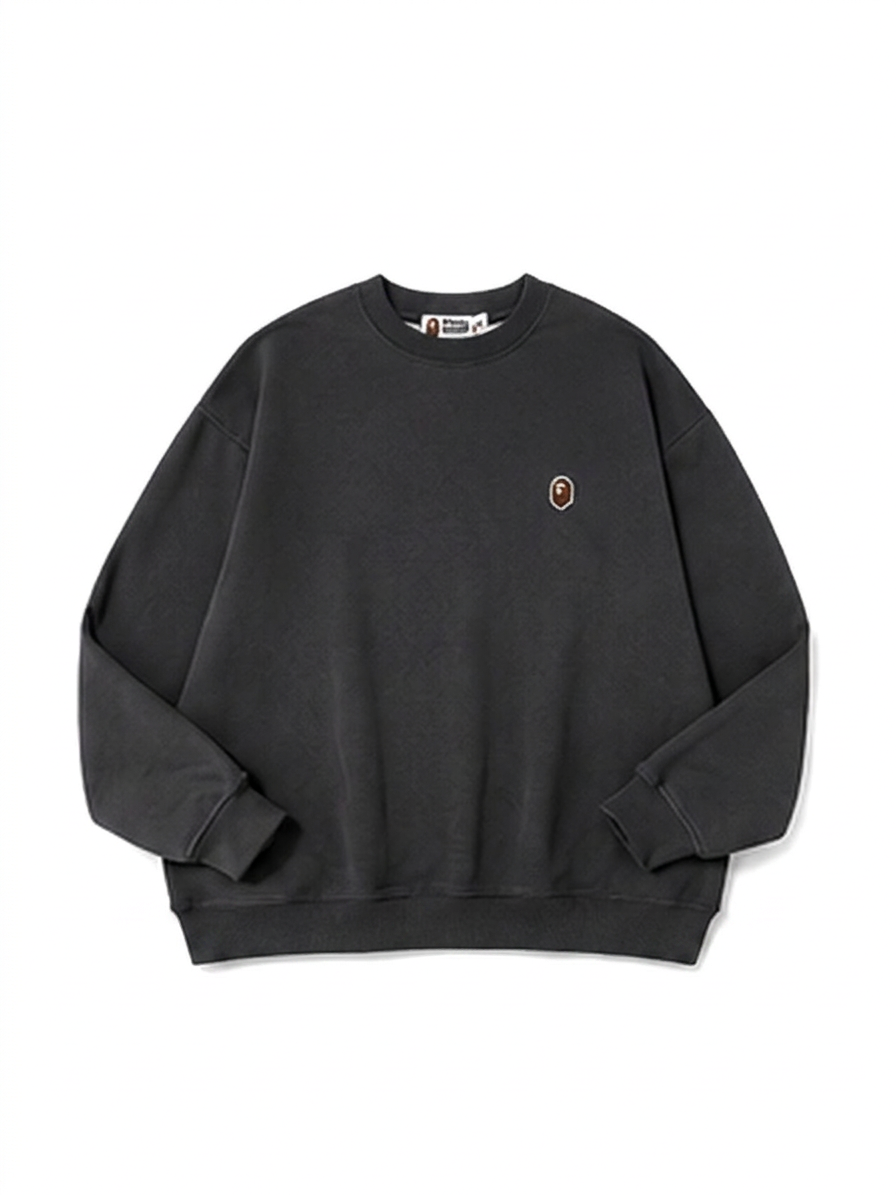 BAPE Ape Embroidered Crew — Washed Black