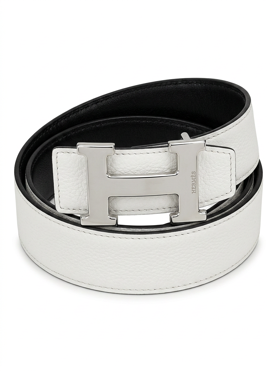 Hermès H Reversible Belt — White/Black