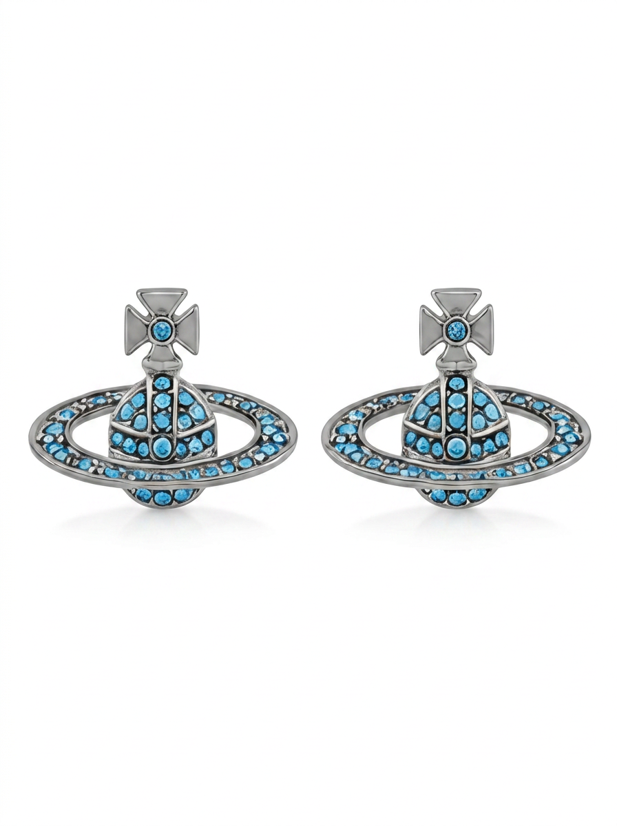 Vivienne Westwood Orb Earrings — Blue Pavé